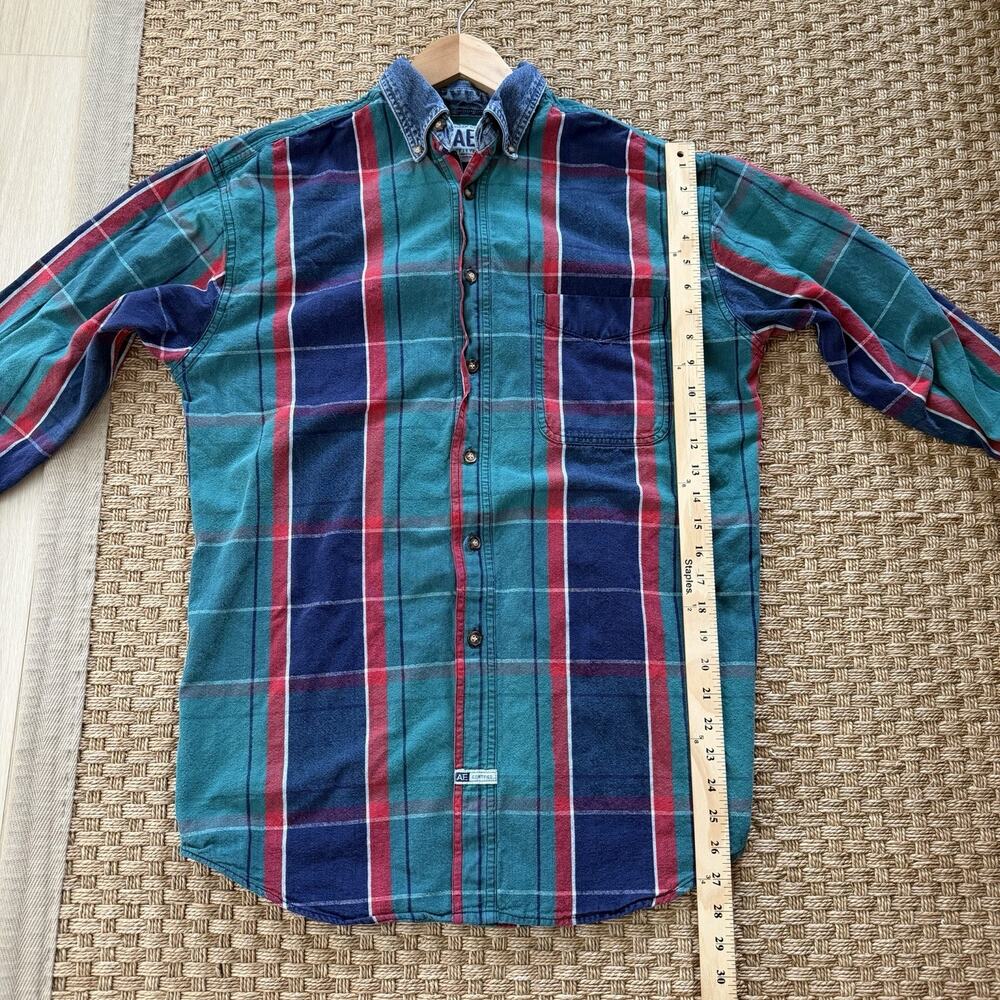 Vintage 90’s American Eagle Plaid Denim Collar Button Up Long Sleeve Men’s Sz S - Picture 10 of 10
